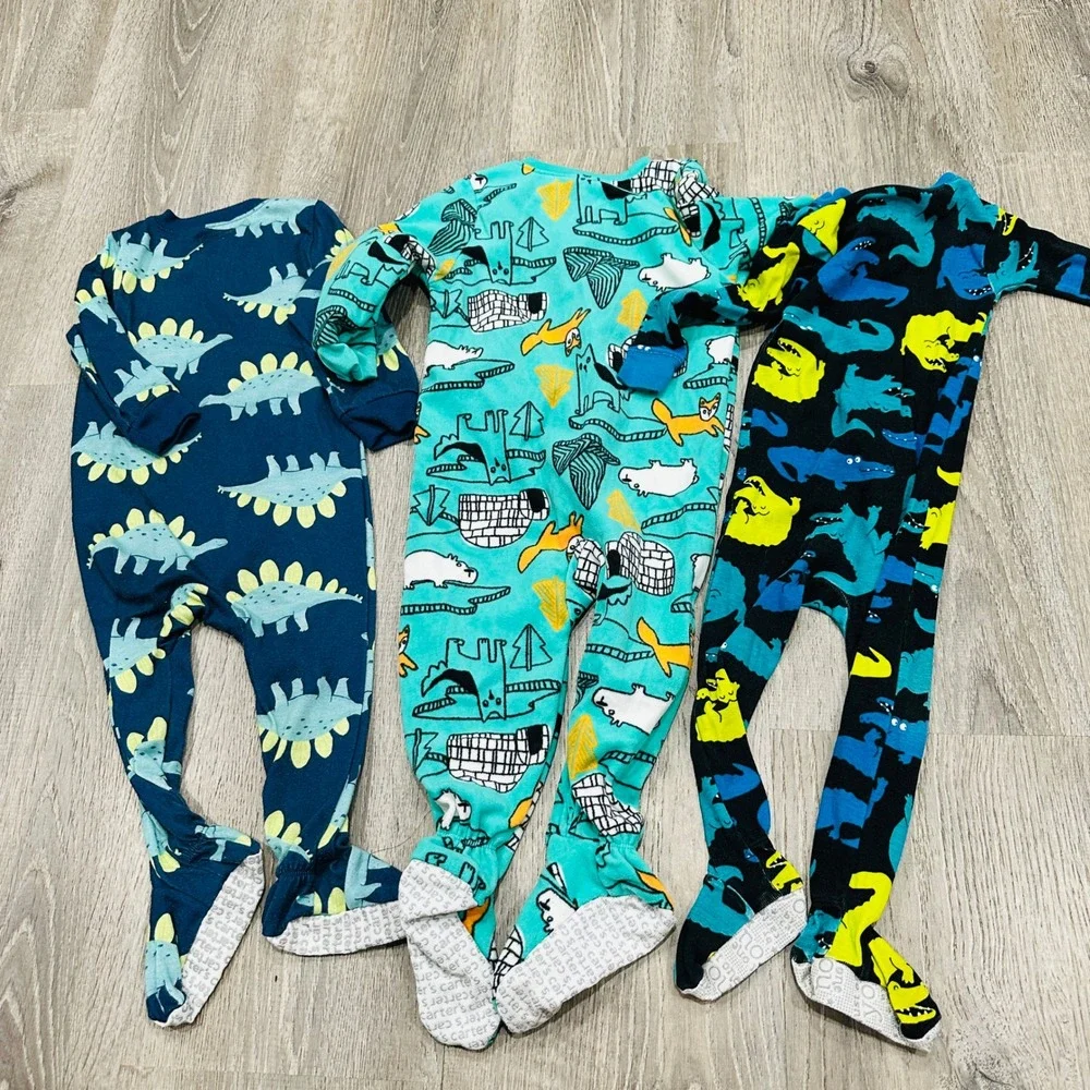 Carters Just One You 18M Baby Boy Footed Pajamas‎ Bundle 3pk Dinosaur Crocodile